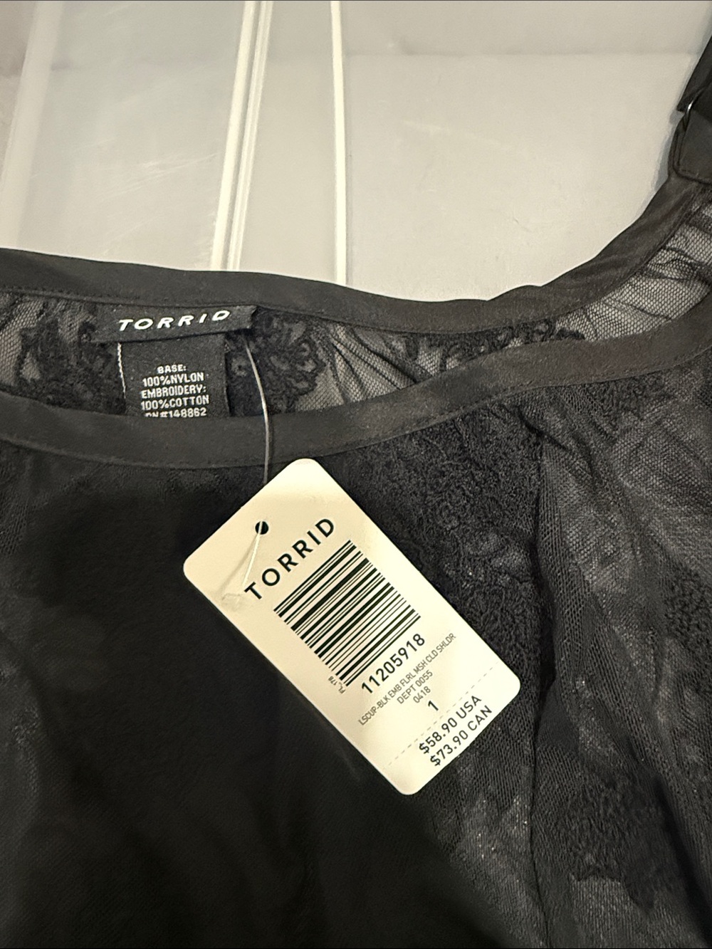 torrid Black Lace Mesh cold shoulder with Sheer Detail
